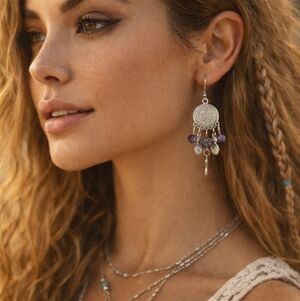 Purple beads Chandelier earrings NWT